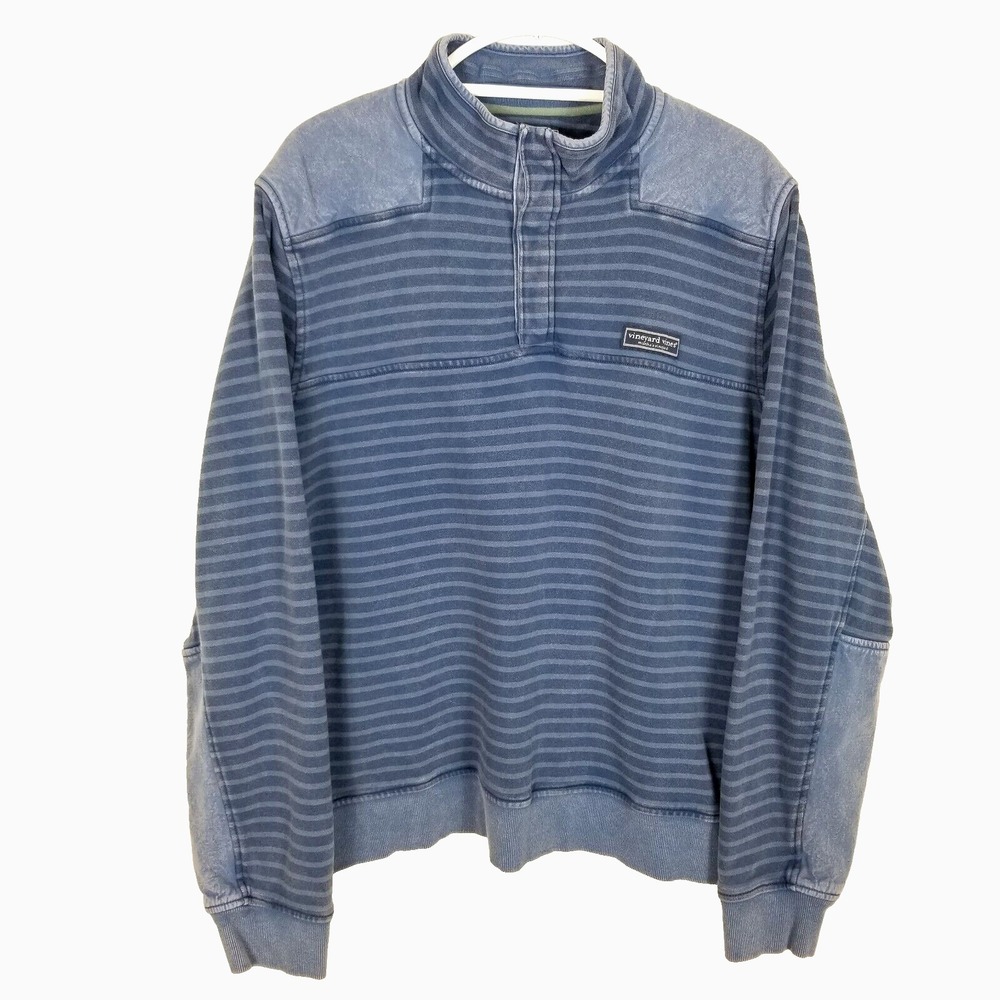 Vineyard Vines Men Woodhouse Garment Dye Shep Sweatshirt Sz XL Blue Snap Neck
